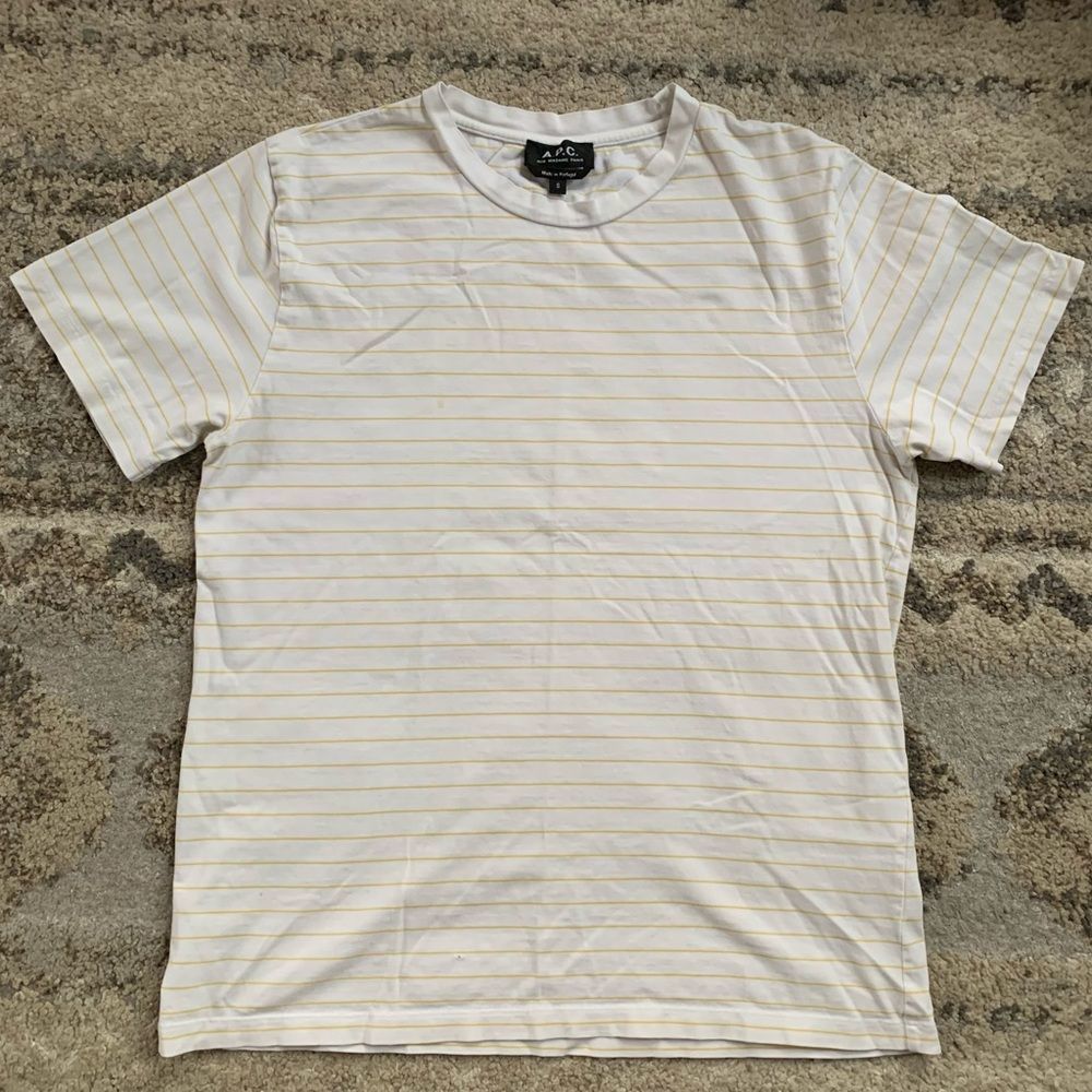 APC Stripes Crewneck White Yellow Short Sleeve Small
